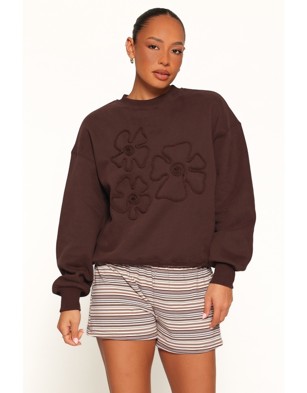 Petal & Pup - Harlie Embroidered Sweatshirt - Chocolate Brown