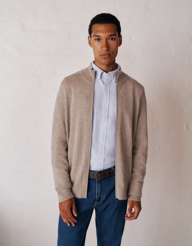 Trenery - Cashmere Zip Through Knit in Natural