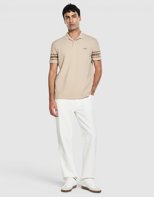 GUESS - Short Sleeve Washed Printed Polo Shirt
