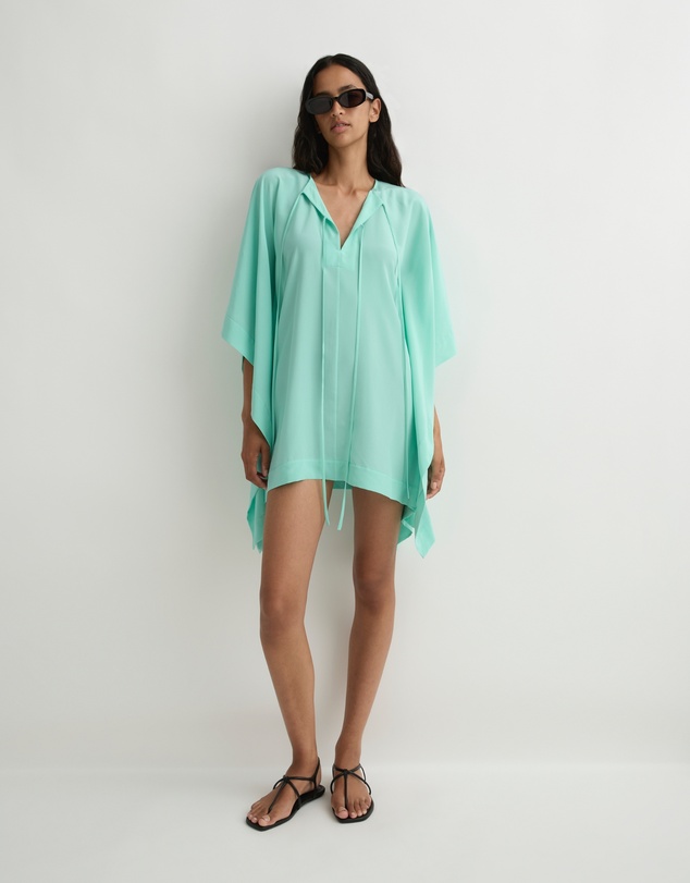BONDI BORN - Orta Silk Caftan Mini Dress - Opal