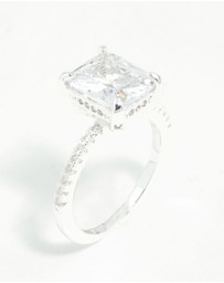 Lovisa - Silver Emerald Cut Cubic Zirconia Diamante Band Ring