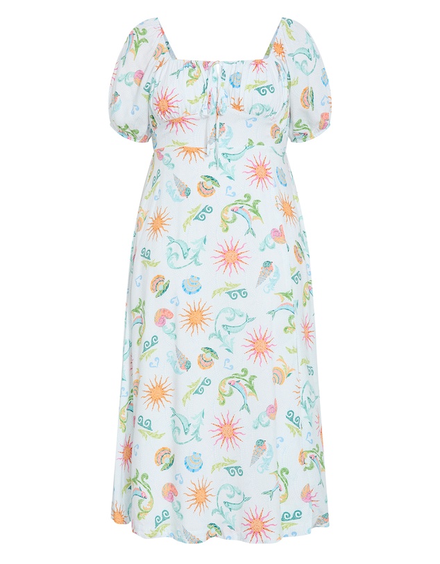 City Chic - Plus size Abbie Short Sleeve Ocean Print Maxi Dress - white