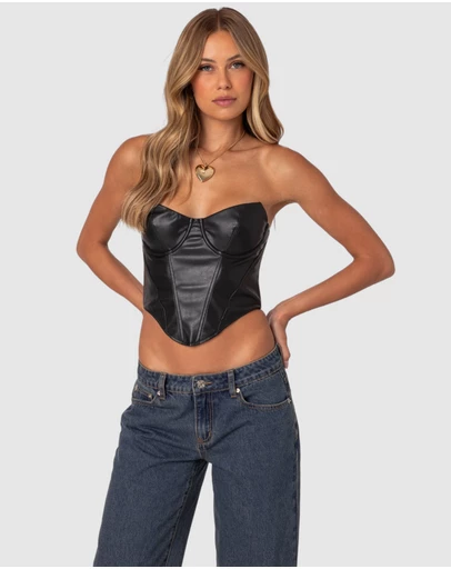 EDIKTED - Aberdeen Faux Leather Cupped Corset