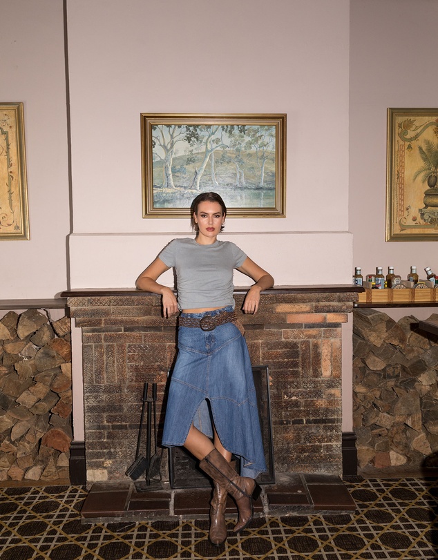 Love and Nostalgia - Little Wildflower Denim Midi Skirt