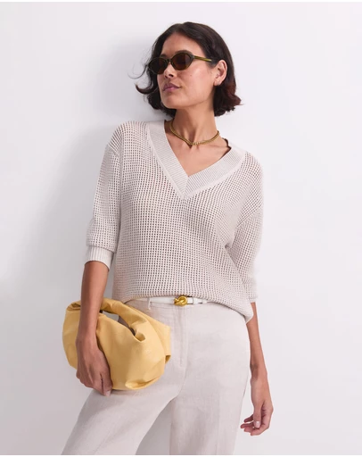 Sportscraft - Cotton Crochet V Neck Knit