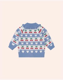 Huxbaby - Cherry Heart Frill Collar Knit Cardigan - Babies
