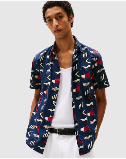 Tommy Hilfiger - Regular Fit Flag Print Poplin Shirt - ICONIC EXCLUSIVE