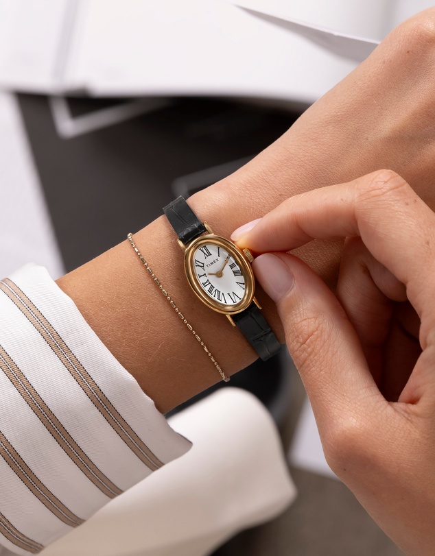 TIMEX - Women's Cavatina Gold-tone Case with Black Strap