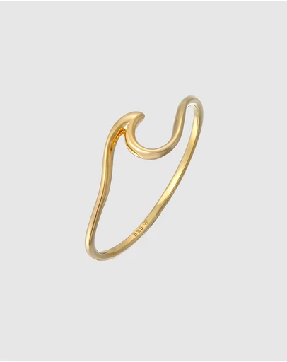 Elli Jewelry - Ring Curved Design Asymmetry Wave Filigree in 585 Yellow Gold