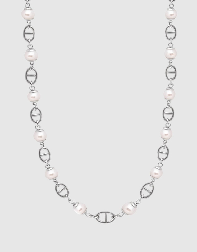 Nialaya Jewellery - Men's Silver Mariner Chain with Pearls