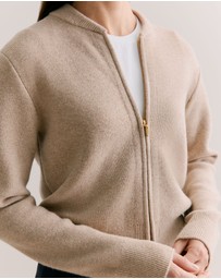 Trenery - Merino Double Knit Zip Bomber Cardigan in Oatmeal Marle