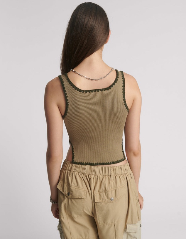 ONE TEASPOON - Knitted Scallop Tank Top - Khaki