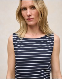 Trenery - Modal Cotton Stripe Boatneck Tank in Night Sky