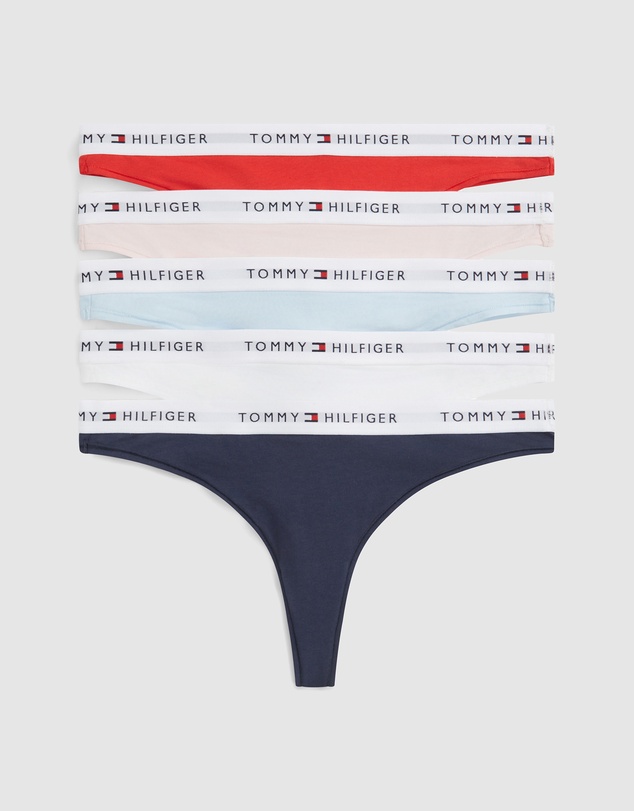 Tommy Hilfiger - 5-Pack Essential Repeat Logo Waistband Thongs