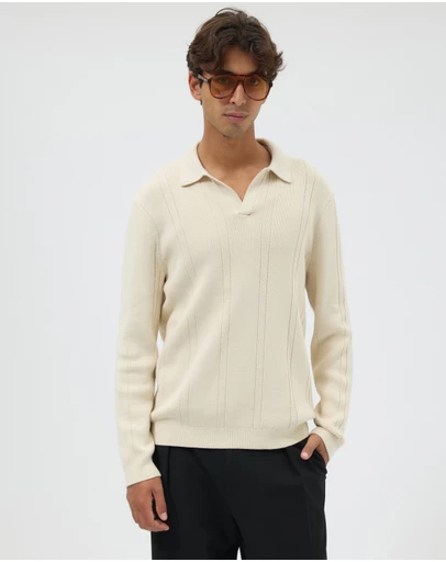 AERE - Textured Long Sleeve Polo