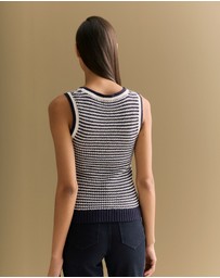 Trenery - Mercerised Cotton Knit Stitch Detail Tank in Night Sky