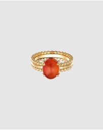 Elli Jewelry - Ring Statement Twisted with Carnelian in 925 Sterling Silver Gold Plated