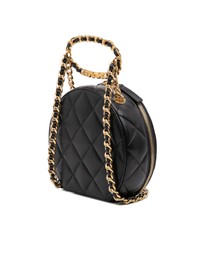 Pre-Loved by Azura Reborn - Pre-Loved Quilted Lambskin Oval Logo Chain Top Handle Round Clutch on Chain