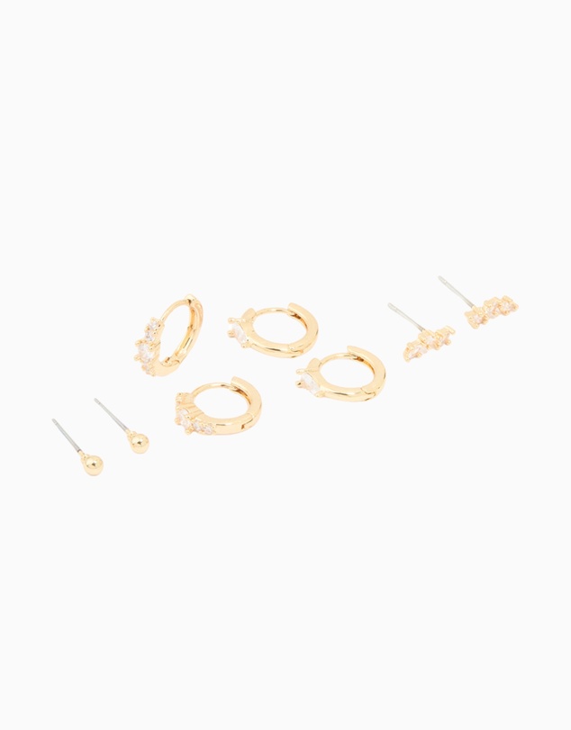 Lovisa - Gold Plated Cubic Zirconia Fine Huggie & Stud Earrings 4-Pack