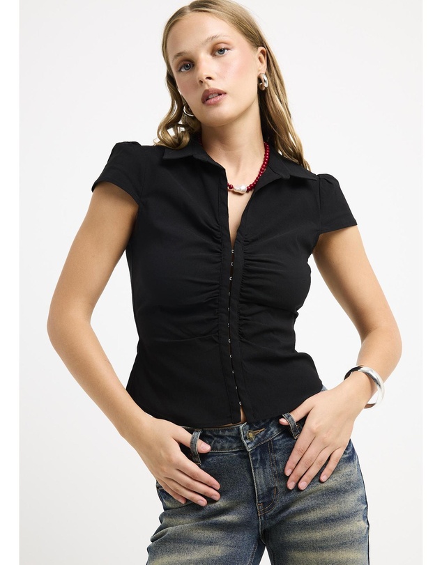 Insight - Cassia Short Sleeve Gather Shirt