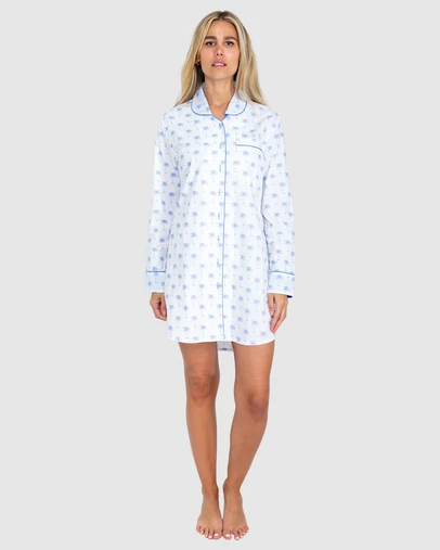 Sant And Abel - Women's Blue Palm Tree Night Shirt