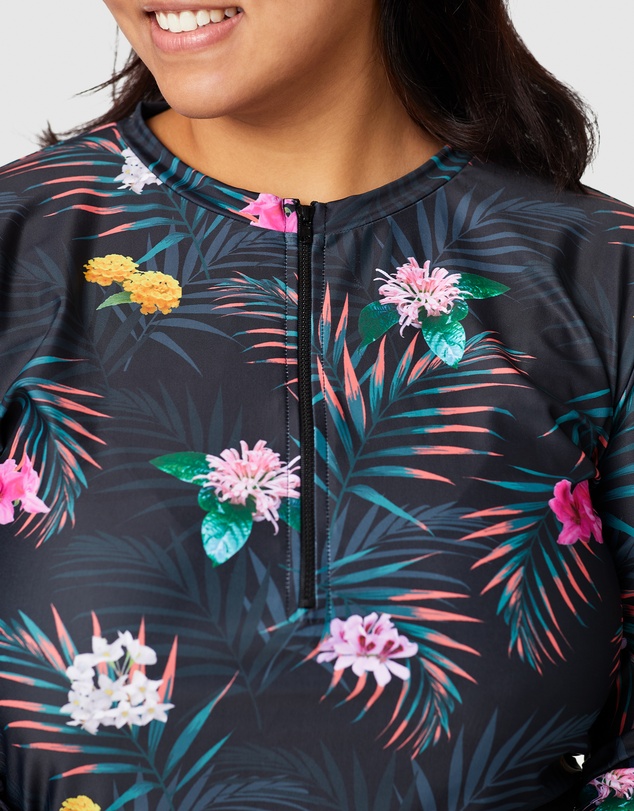 Modest Mermaid - Flowering zip 3/4 top SPF50+