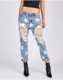 ONE TEASPOON - Saints Low Waist Boyfriend Denim Jeans - Starwash Blue