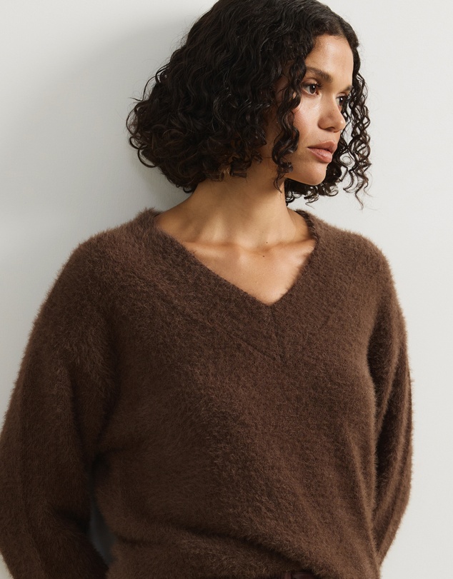 Atmos&Here - Dayna Fluffy V-Neck Pullover Sweater