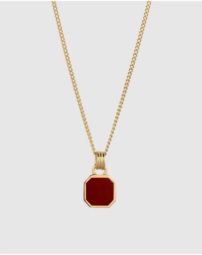 Kuzzoi - ICONIC EXCLUSIVE - Necklace Male Geometric Red Enamel 925 Sterling Silver Gold Plated