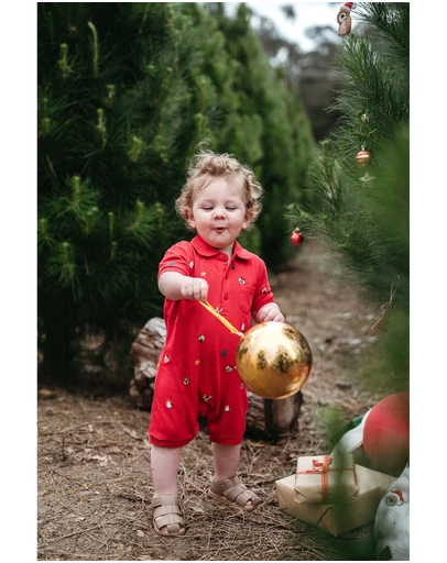 Purebaby - Christmas Polo Growsuit-Kids-Babies