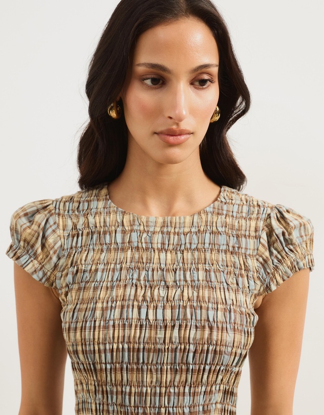 Atmos&Here - Blair Checkered Cotton Blend Midi Dress