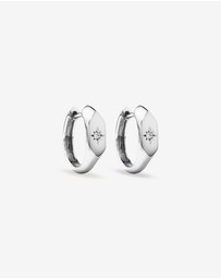 Michael Hill - Diamond Star Accent Signet Huggie Hoop Earrings in Sterling Silver