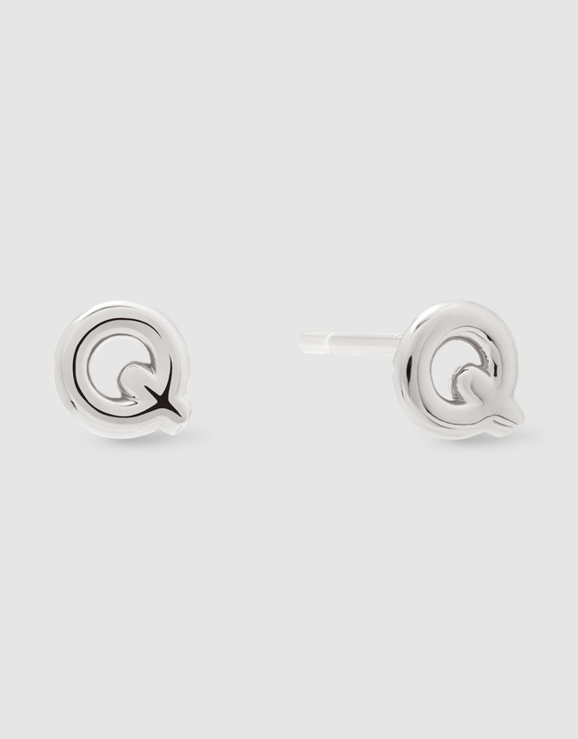 Wanderlust + Co - Alphabet Bubble Silver Stud Earrings - Letter Q