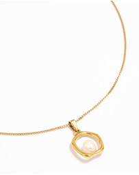 Lovisa - Waterproof Gold Plated Stainless Steel Freshwater Pearl Molten Hoop Pendant Necklace