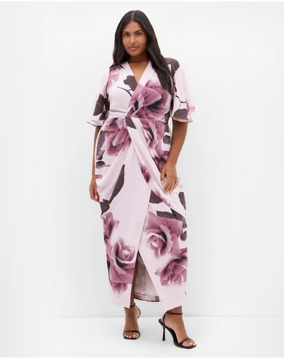 City Chic - Plus size Braelynn Bloom Print Maxi Dress - blush