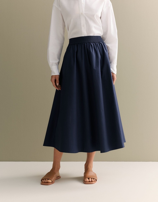 Trenery - Cotton Poplin Pull On Skirt in Navy