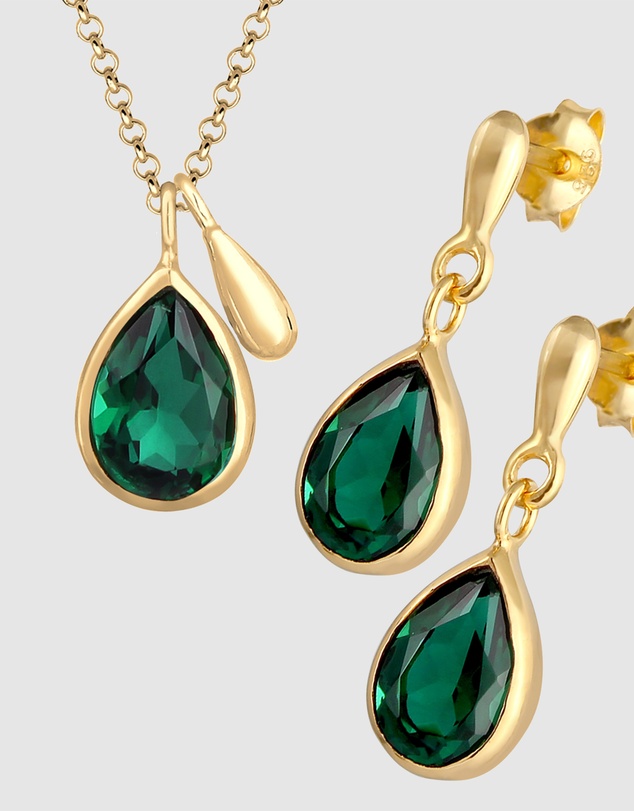 Elli Jewelry - Quartz Jewellery Set in Gold-Plated 925 Silver