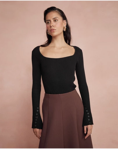 Forcast - Zahlia Square Neck Rib Knit