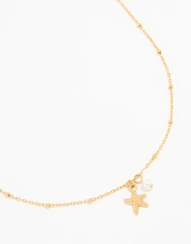 Lovisa - Waterproof Gold Plated Stainless Steel Pearl & Starfish Dainty Necklace