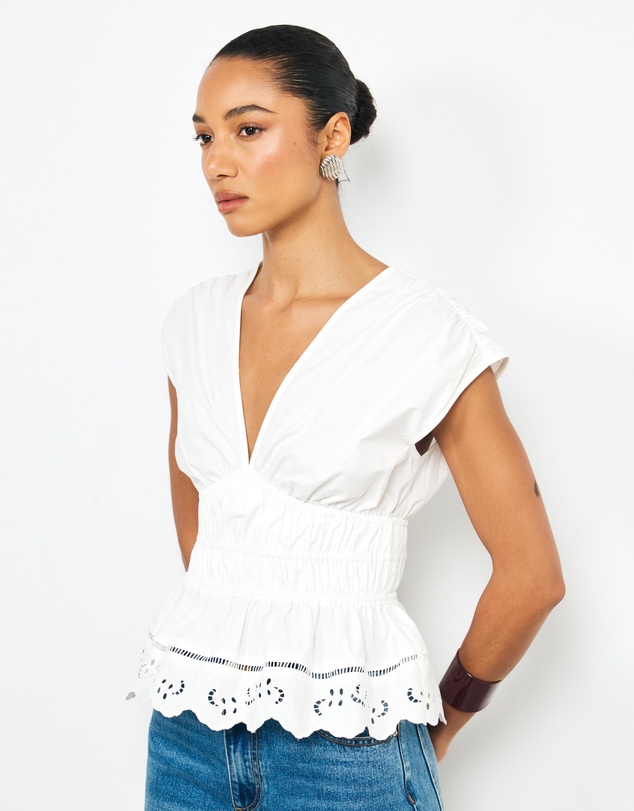 AERE - Bonnie Ruched Lace Peplum Top