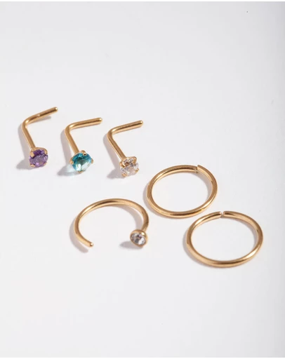 Lovisa - Surgical Steel Gold Diamante Nose 6-Pack
