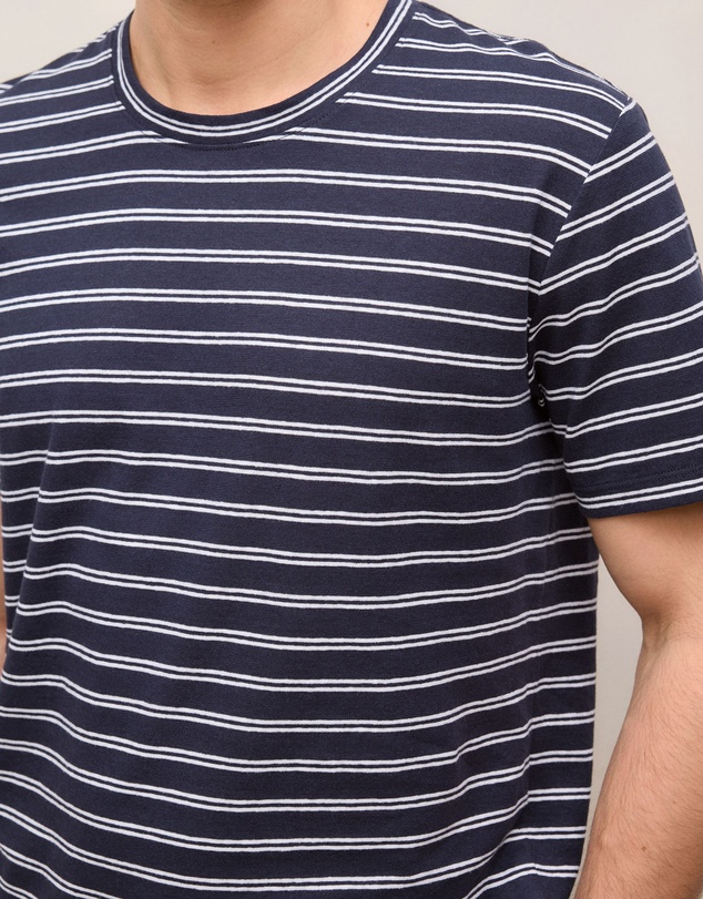 Trenery - Cotton Linen Double Stripe T-shirt in Navy