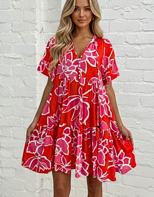 Esther & Co - Ophelia Dress - Red Multi