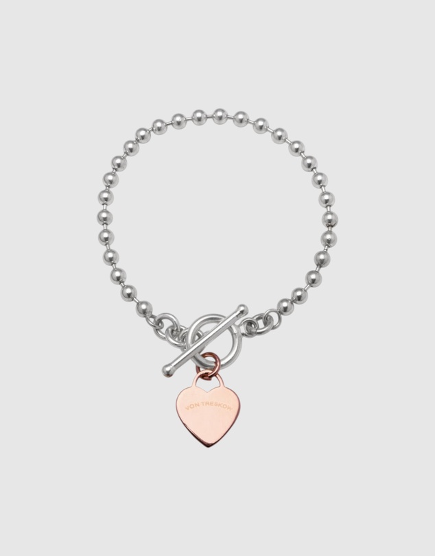 Von Treskow - Thick Ball Chain Bracelet with Flat Heart