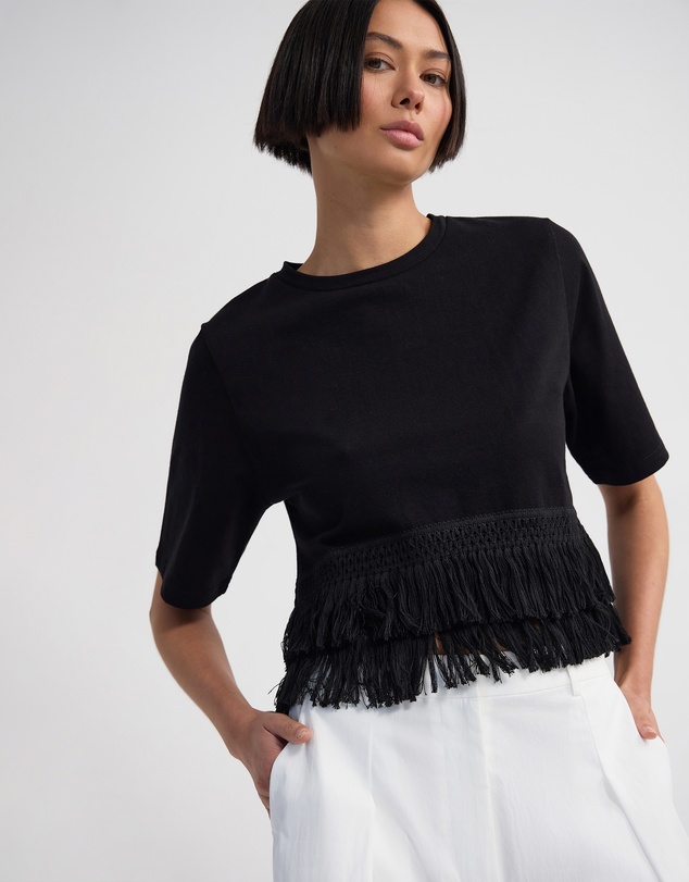 Oxford - Bria Cotton Fringe Trim T-Shirt
