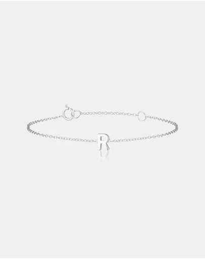 The Silver Collective - Petite A-Z Letter Bracelet Silver - R
