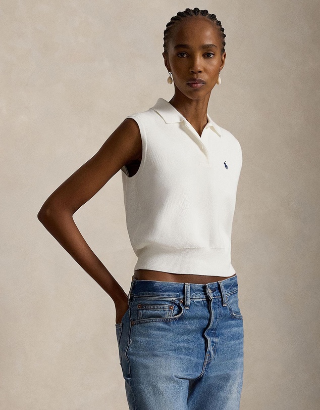 Polo Ralph Lauren - Cotton Cropped Sleeveless Polo Sweater