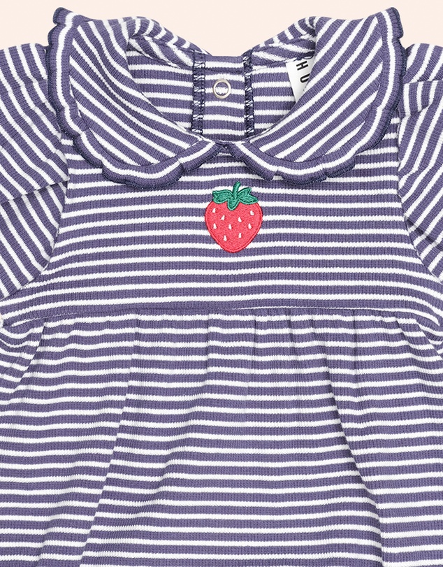 Huxbaby - Stripe Rib Collar Romper - Babies