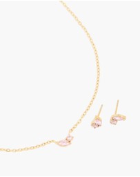 Lovisa - Waterproof Gold Plated Stainless Steel October Pink Cubic Zirconia Birthstone Necklace & Earrings Set