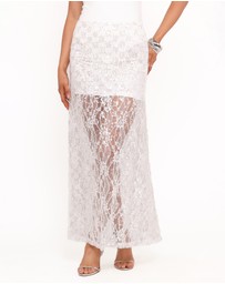 Petal & Pup - Yonder Sheer Panel Lace Maxi Skirt - White